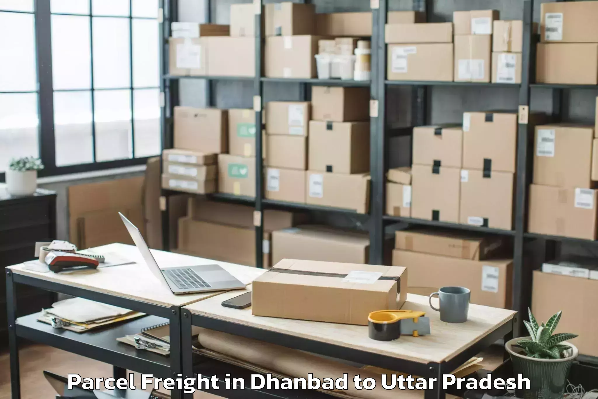 Easy Dhanbad to Malihabad Parcel Freight Booking